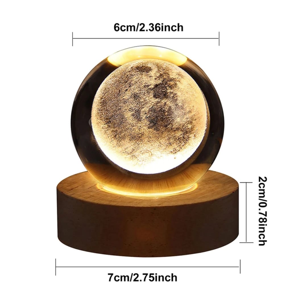 Mystic 3D Moon crystal LED night light Lamp with Wooden Base Magical Warm Light