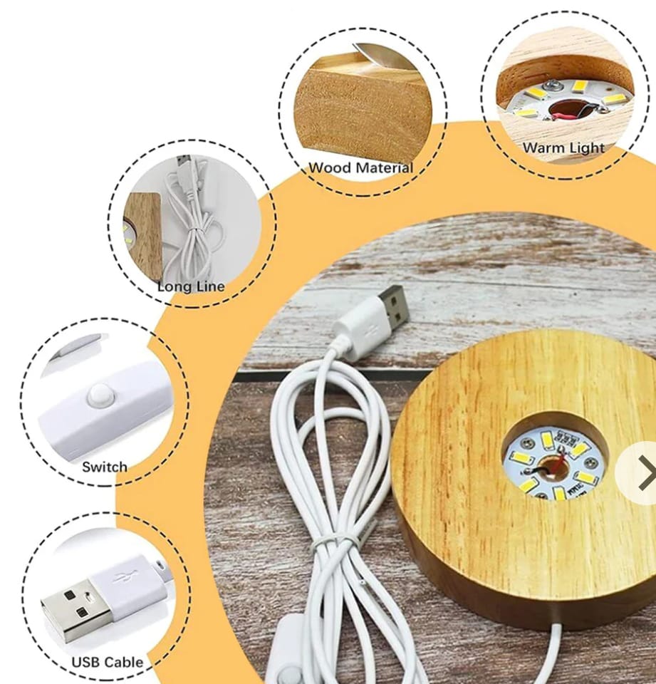 Mystic 3D Moon crystal LED night light Lamp with Wooden Base Magical Warm Light