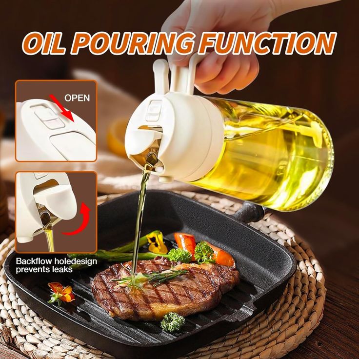 2-in-1 Oil Spray & Dispenser Bottle | For Healthy, Mess-Free Cooking