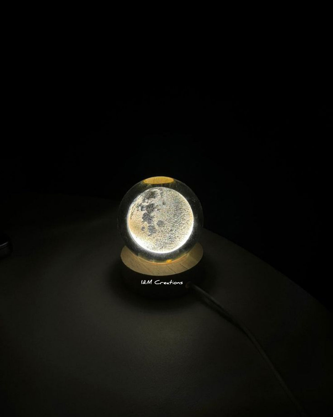 Mystic 3D Moon crystal LED night light  Lamp with Wooden Base Magical Warm Light