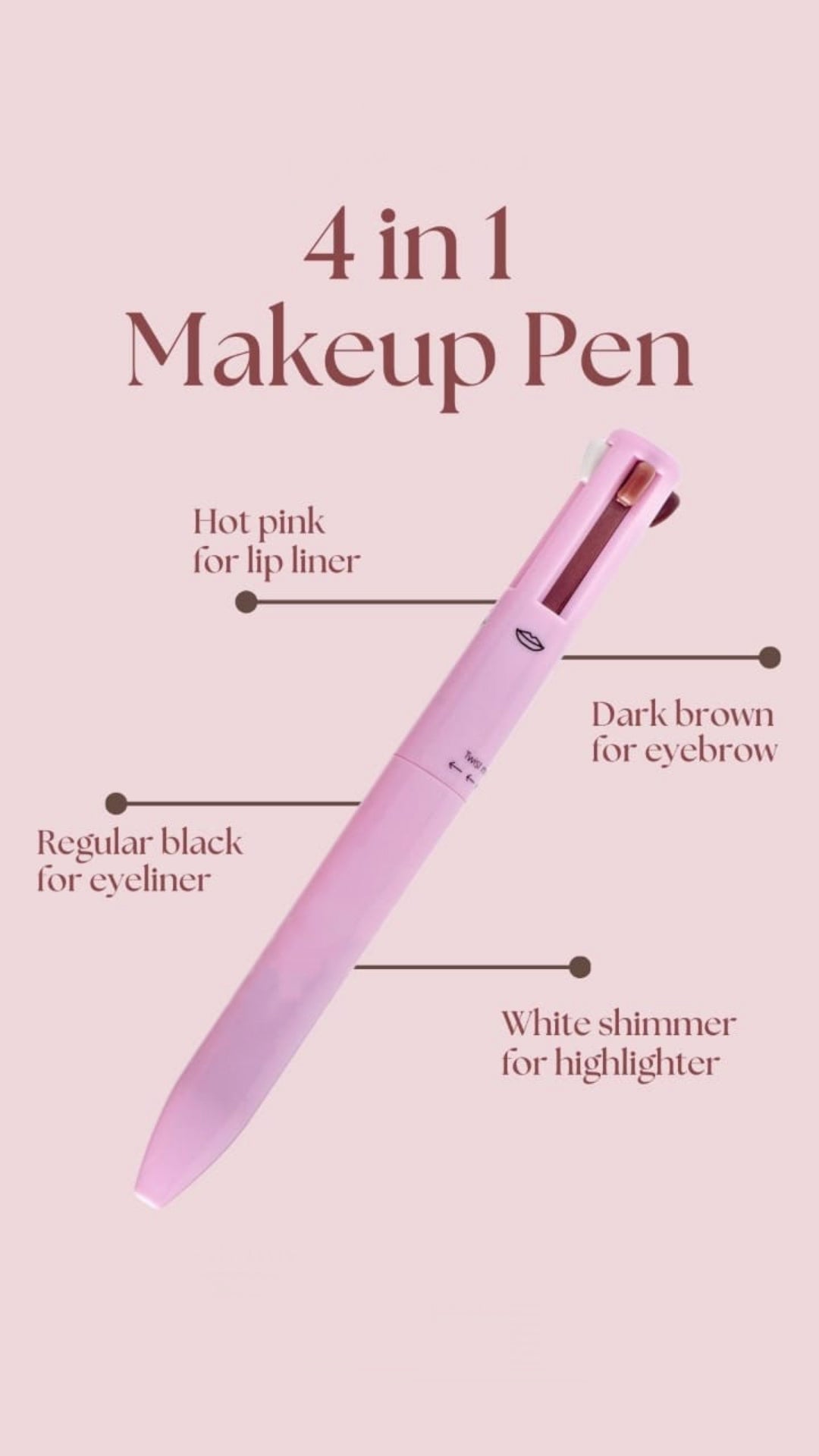 "4-in-1 Makeup Pen – Eyeliner, Lip Liner, Brow Pencil & Highlighter in One, Perfect Gift for Her, Travel-Friendly & Easy to Use – Vegan & Cruelty-Free"
|⭐ – Free Home Delivery + Free Gift ⭐(Khana kaaba 🕋book mark)