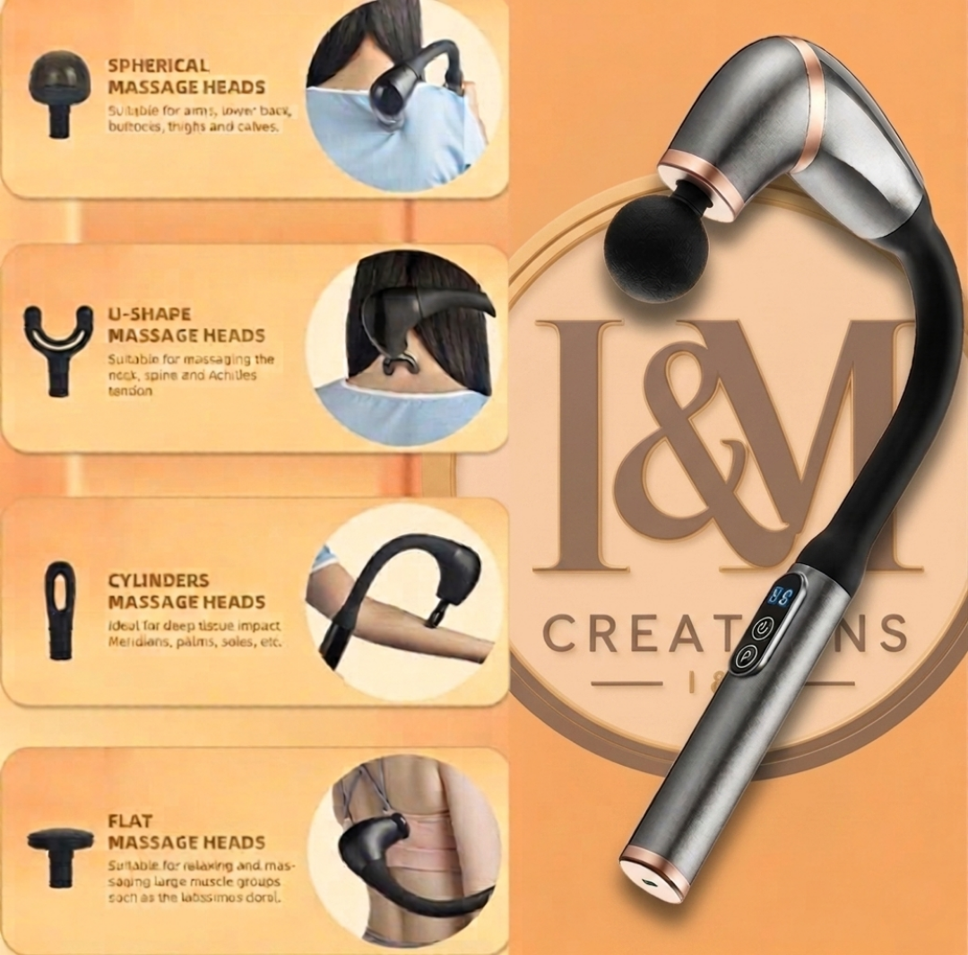 I&M Rechargeable 7-Shaped Massage Hammer Gun – Deep Tissue Fascia Therapy with Extended Handle for Back, Neck & Shoulder Self-Massage