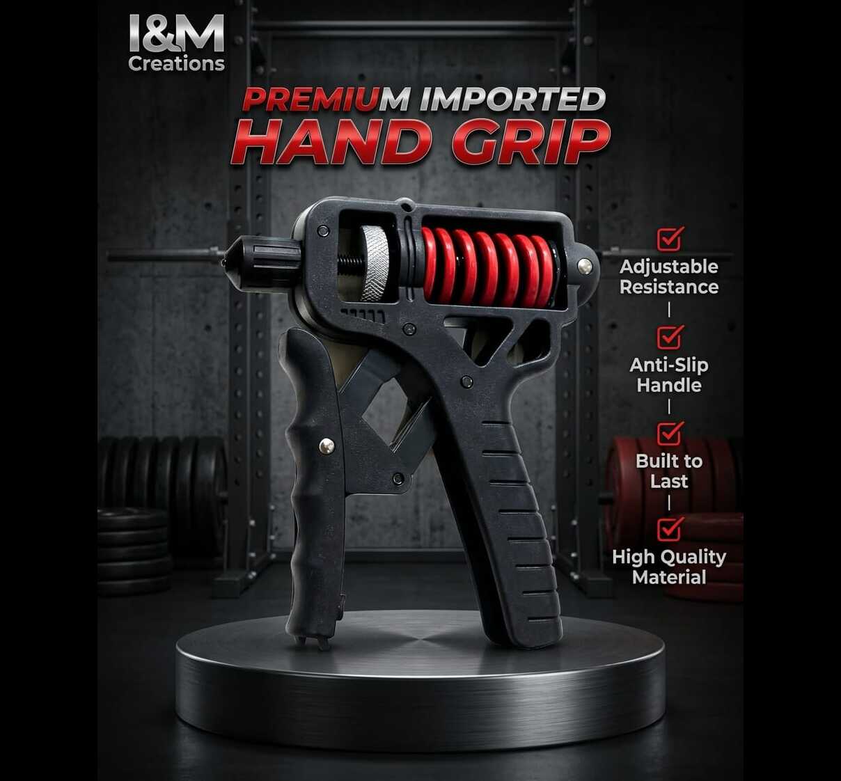 I&M Heavy duty Adjustable Hand Grip Strengthener 5–165kg.Ergonomic Wrist, Arm & Finger Trainer