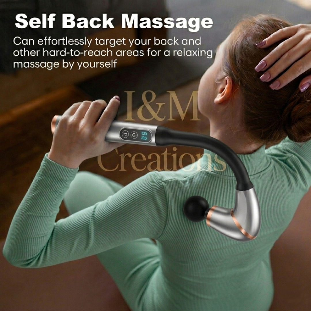 I&M Rechargeable 7-Shaped Massage Hammer Gun – Deep Tissue Fascia Therapy with Extended Handle for Back, Neck & Shoulder Self-Massage