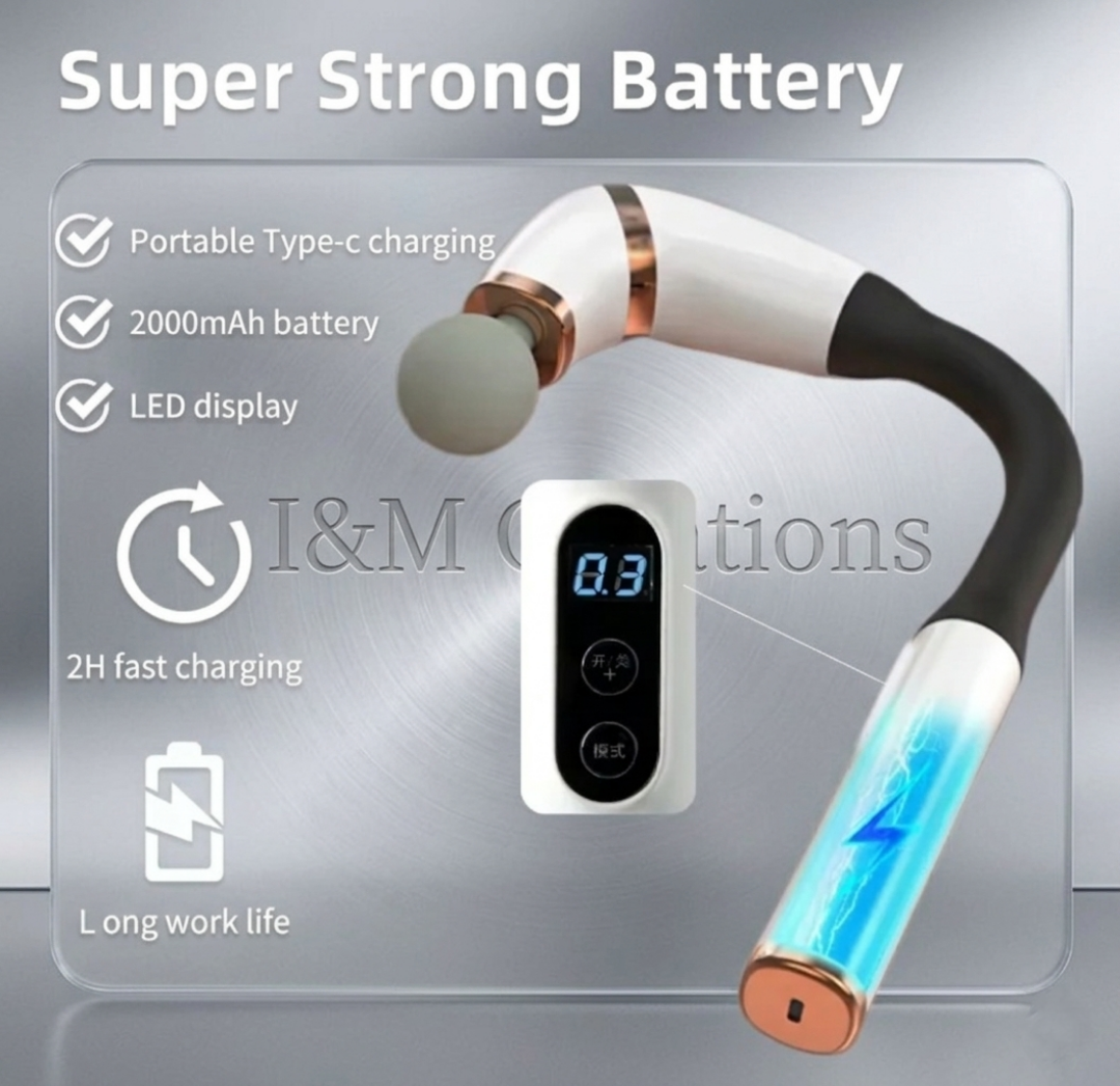 I&M Rechargeable 7-Shaped Massage Hammer Gun – Deep Tissue Fascia Therapy with Extended Handle for Back, Neck & Shoulder Self-Massage