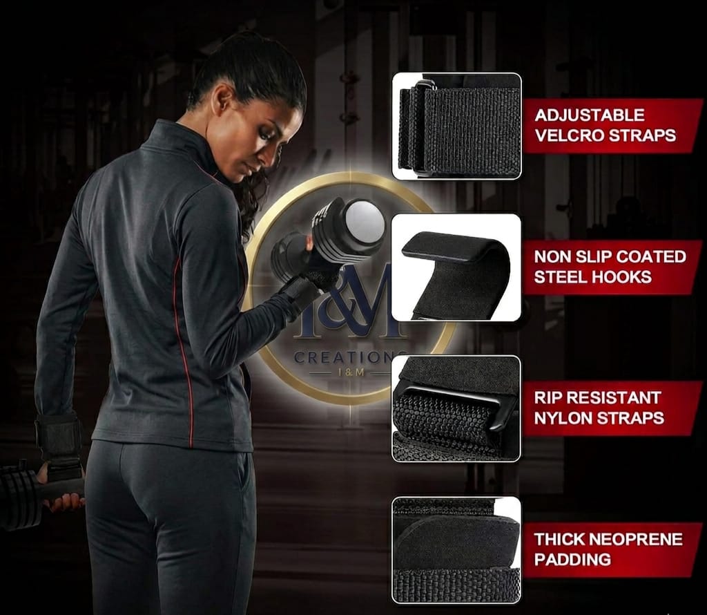 I&M Creations Pro Gym Lifting Hooks with Wrist Support - For both male & female.(PAIR)