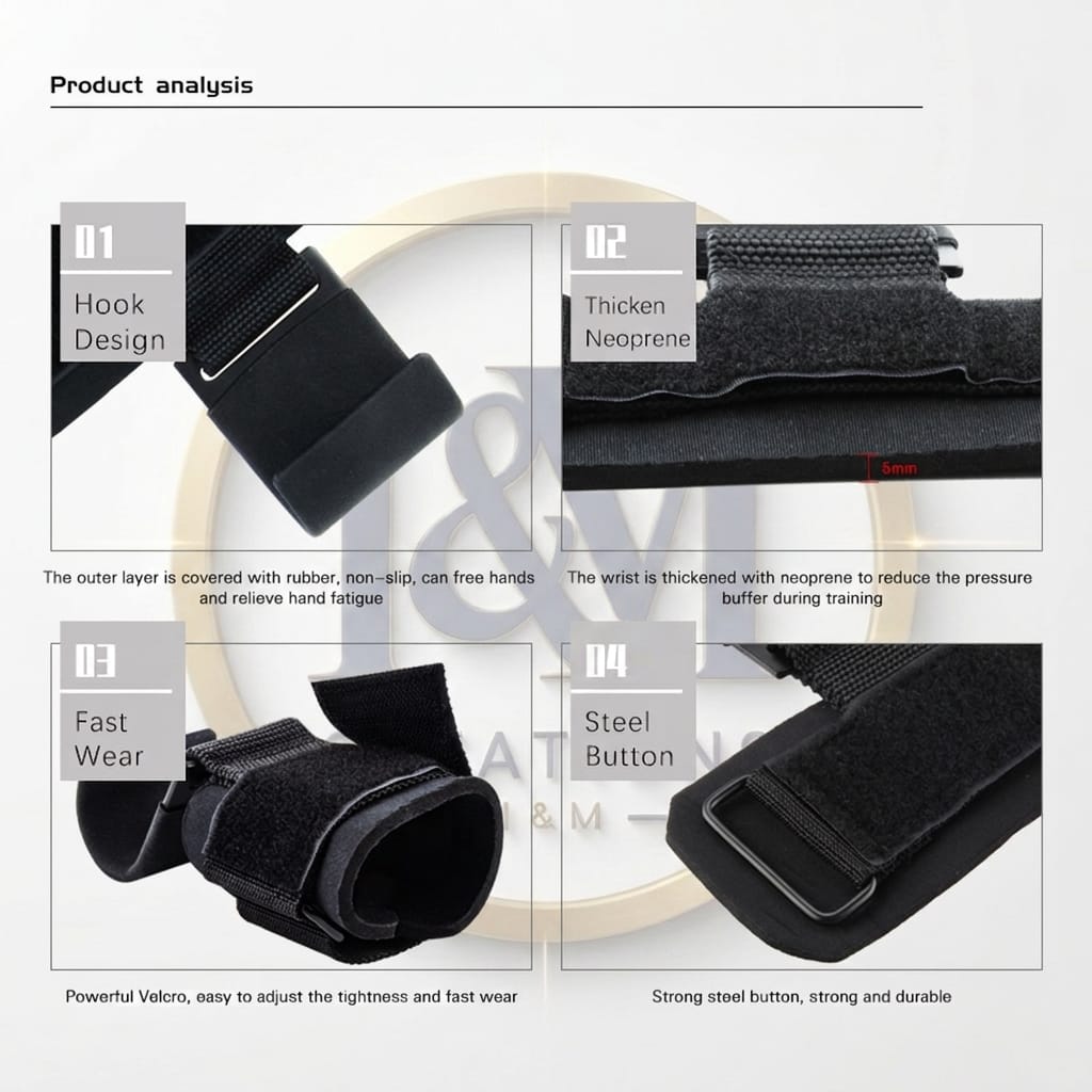 I&M Creations Pro Gym Lifting Hooks with Wrist Support - For both male & female.(PAIR)