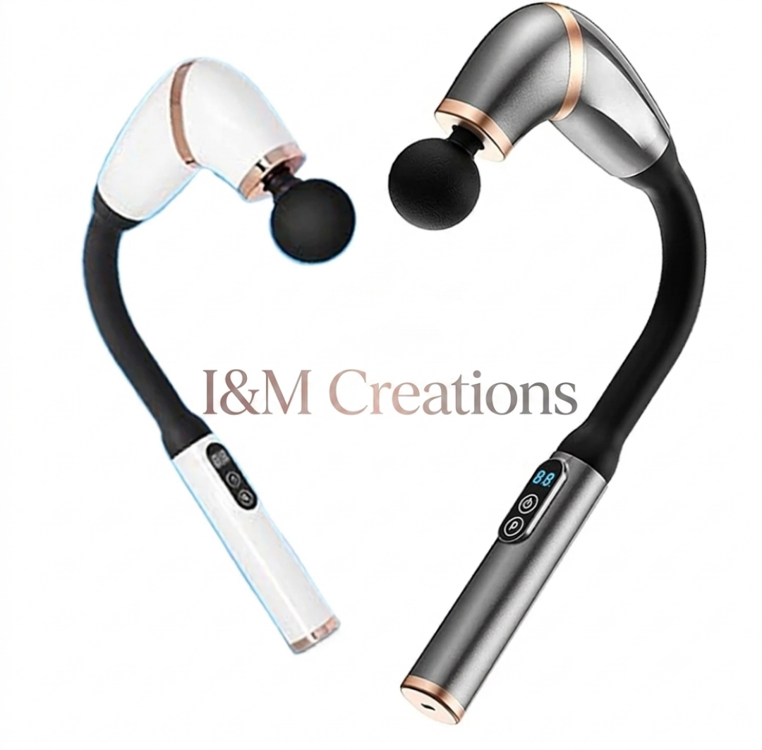 I&M Rechargeable 7-Shaped Massage Hammer Gun – Deep Tissue Fascia Therapy with Extended Handle for Back, Neck & Shoulder Self-Massage